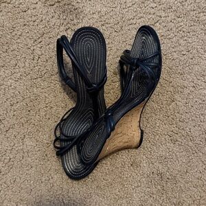 Navy Strappy Wedge Sandals